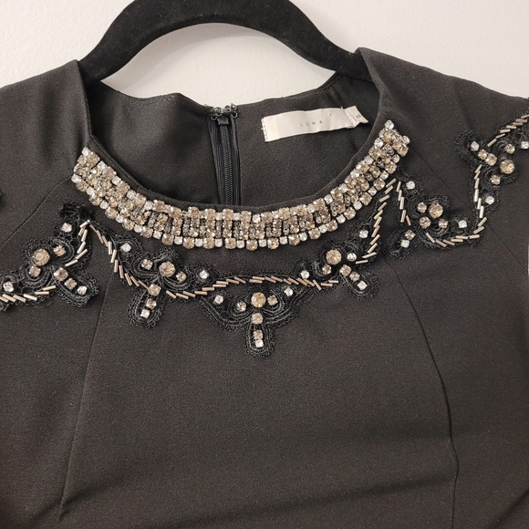 Luna Black Cocktail Dress with sequin neck line - Picture 4 of 11